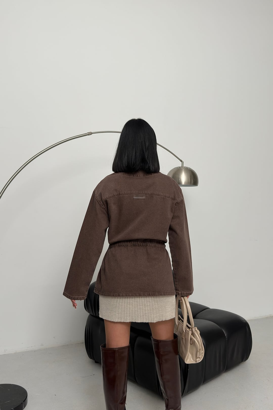 Brown Denim Jacket with Drawstring Waist - Xlove - by Peralane - photo 2