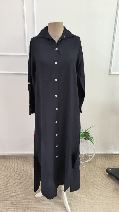 Women's Long-Sleeve Collared Button-Front Flowing Long Dress - Janes - by Peralane - photo 4