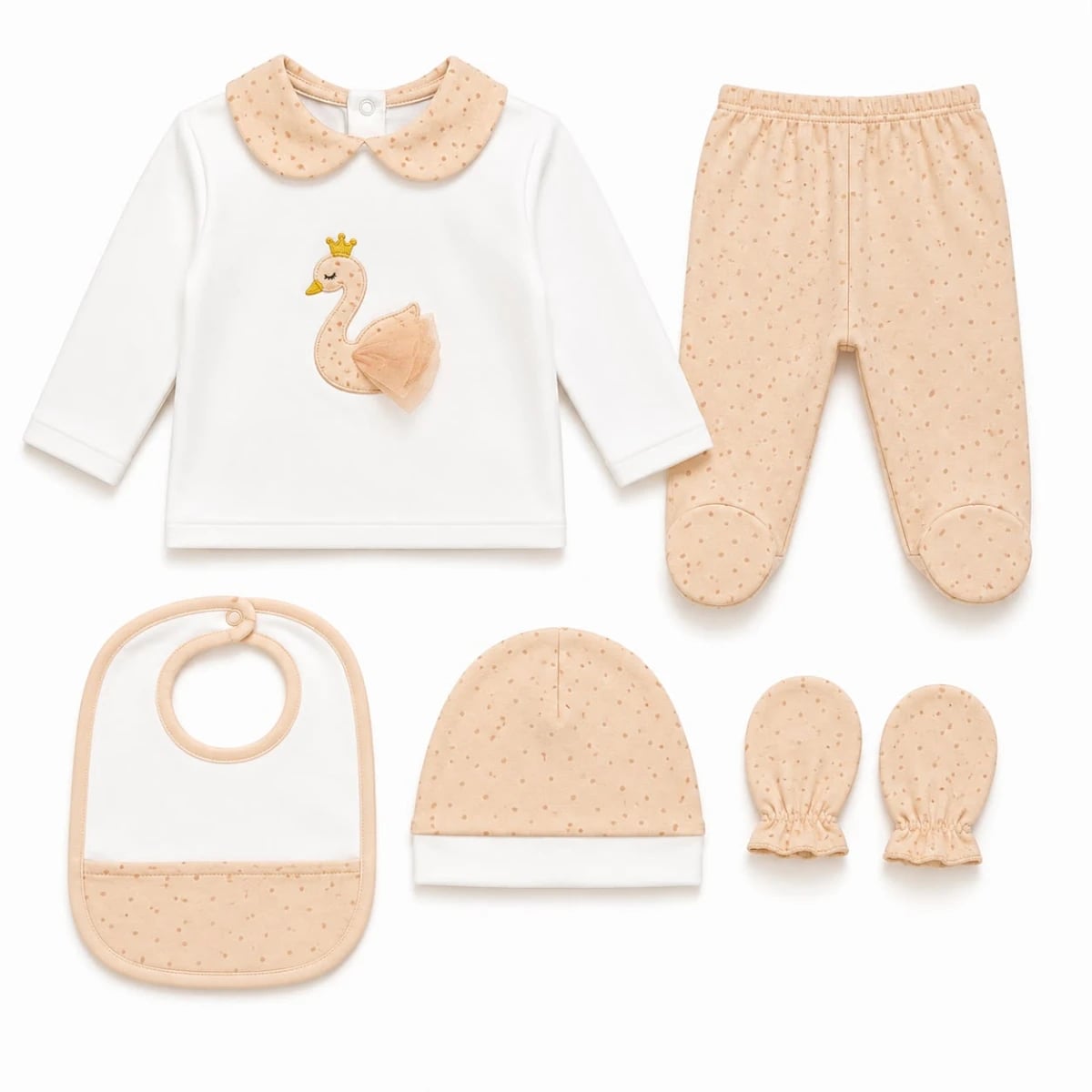 Baby 5-Piece Swan Newborn Set in Salmon - Safera - by Peralane