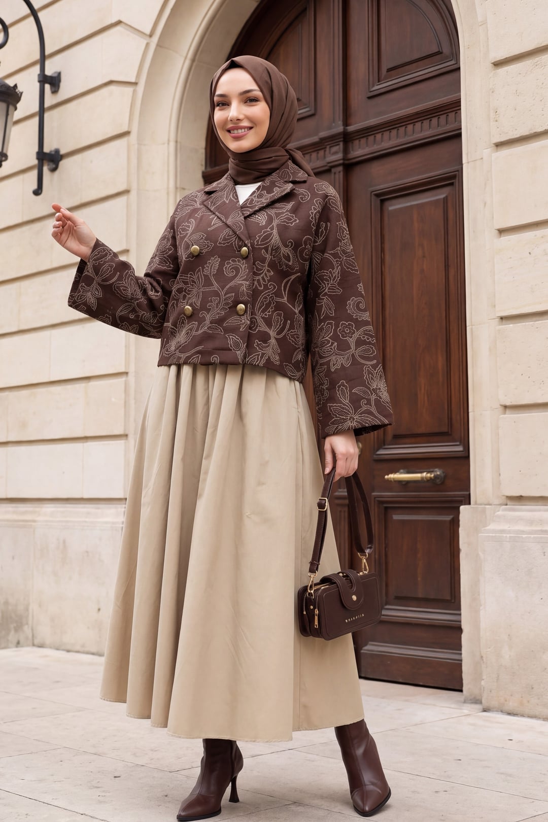 Shirt Collar Mixed Print Button Front Quilted Jacket - Brown - Podyumplus - by Peralane - photo 5