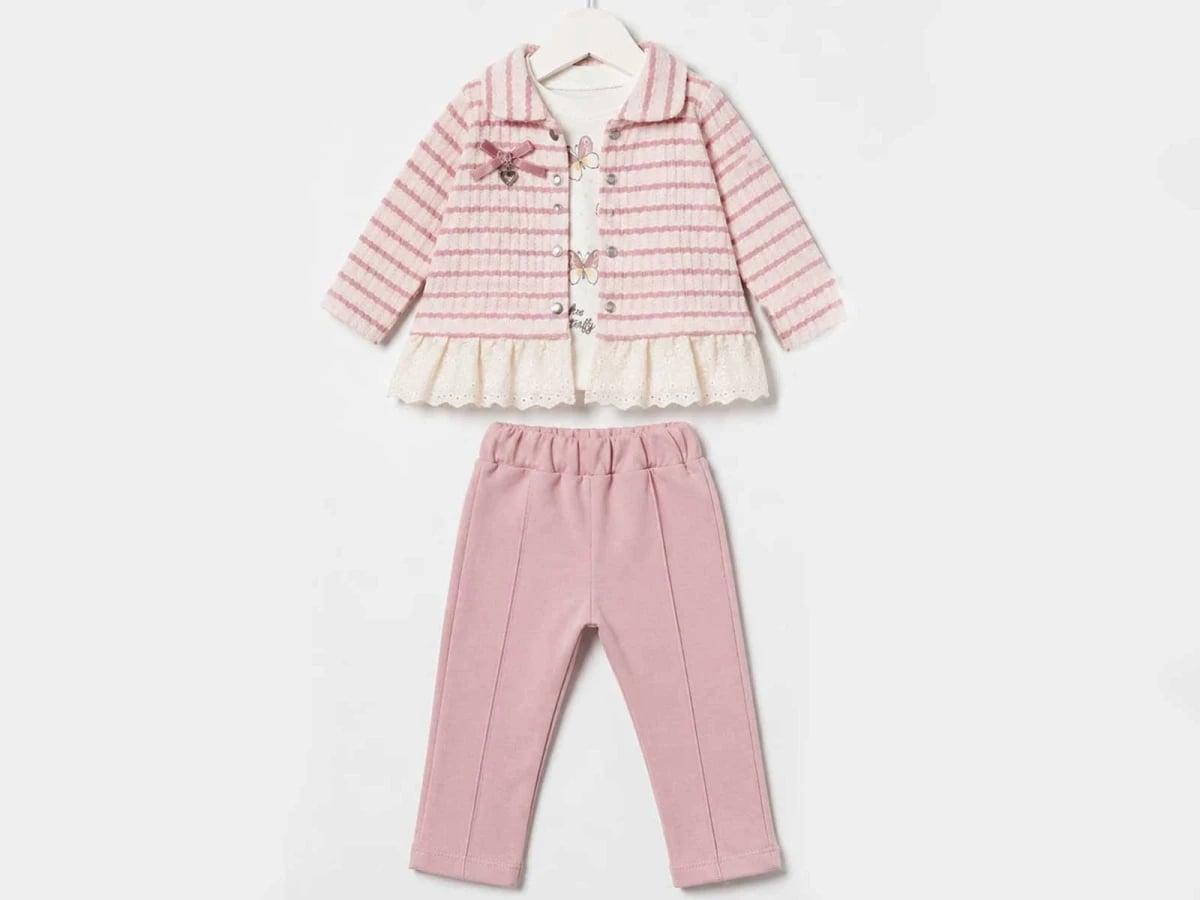 Baby Girls' 3-Piece Set with Bow Cardigan, T-Shirt and Trousers - Elci Baby - by Peralane
