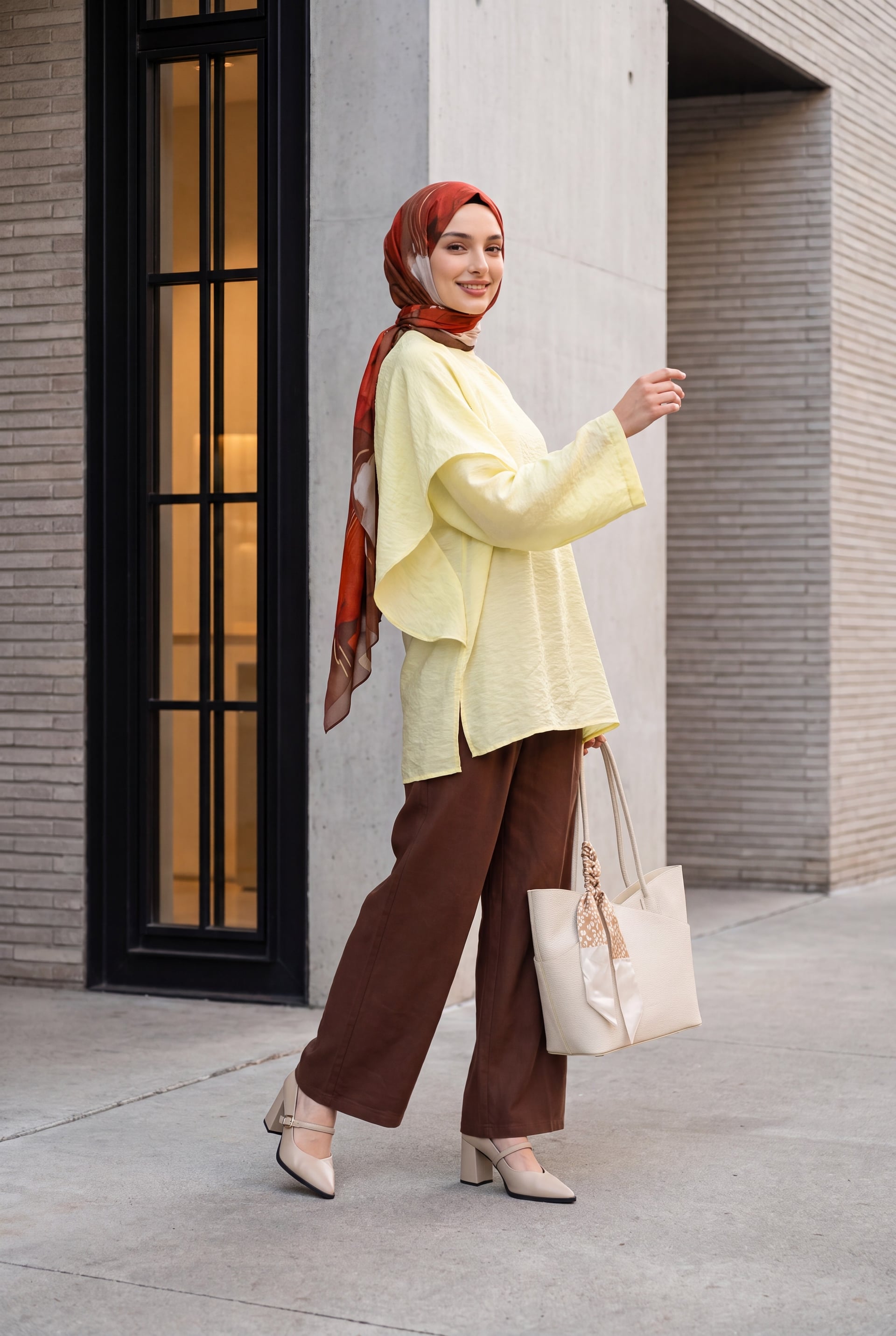 Removable Cape Oversize Modal Tunic - Yellow - Podyumplus - by Peralane - photo 8