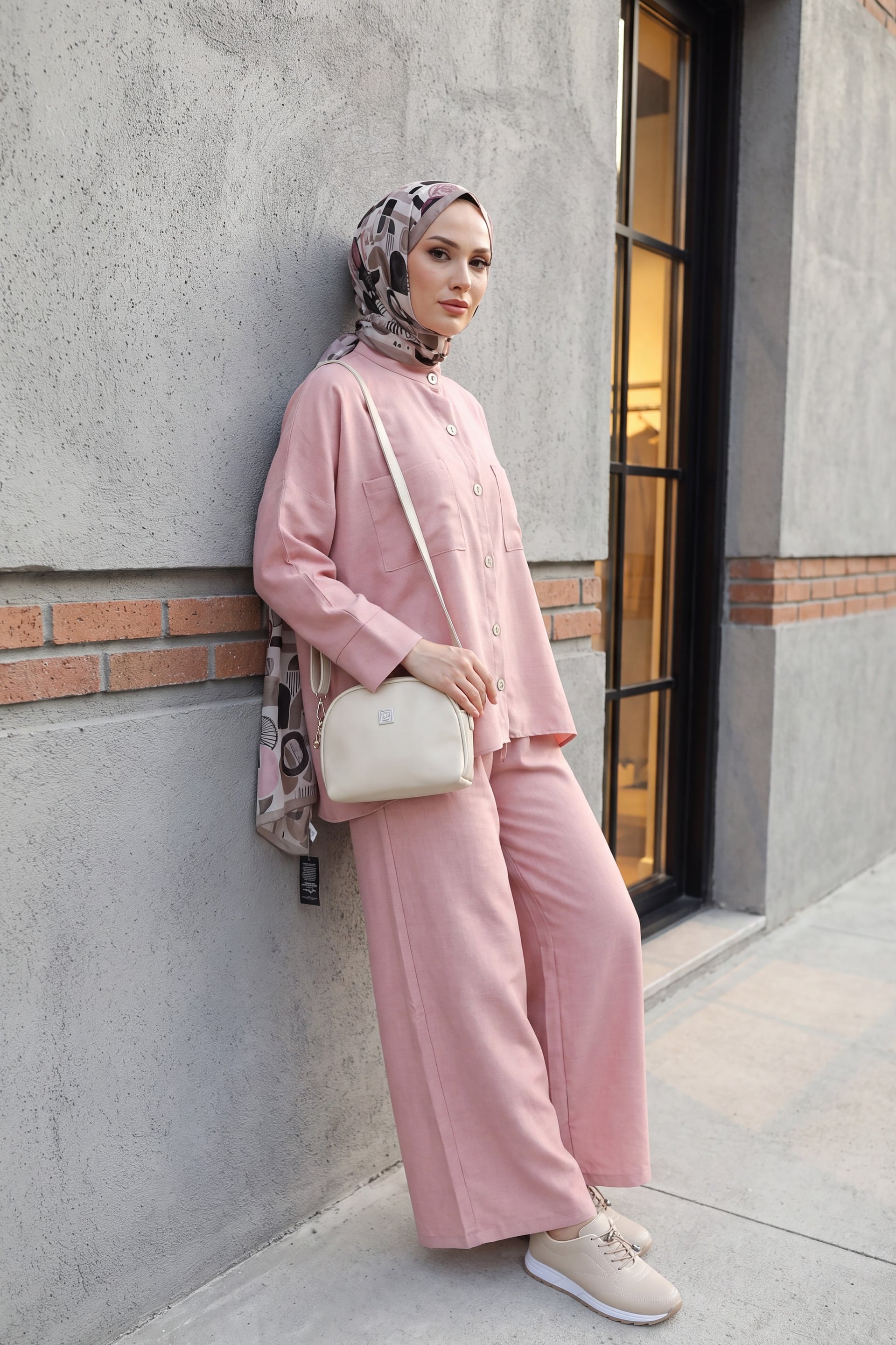 Dusty Rose Linen-Blend Tunic and Wide-Leg Trousers Co-ord Set - Podyumplus - by Peralane - photo 4
