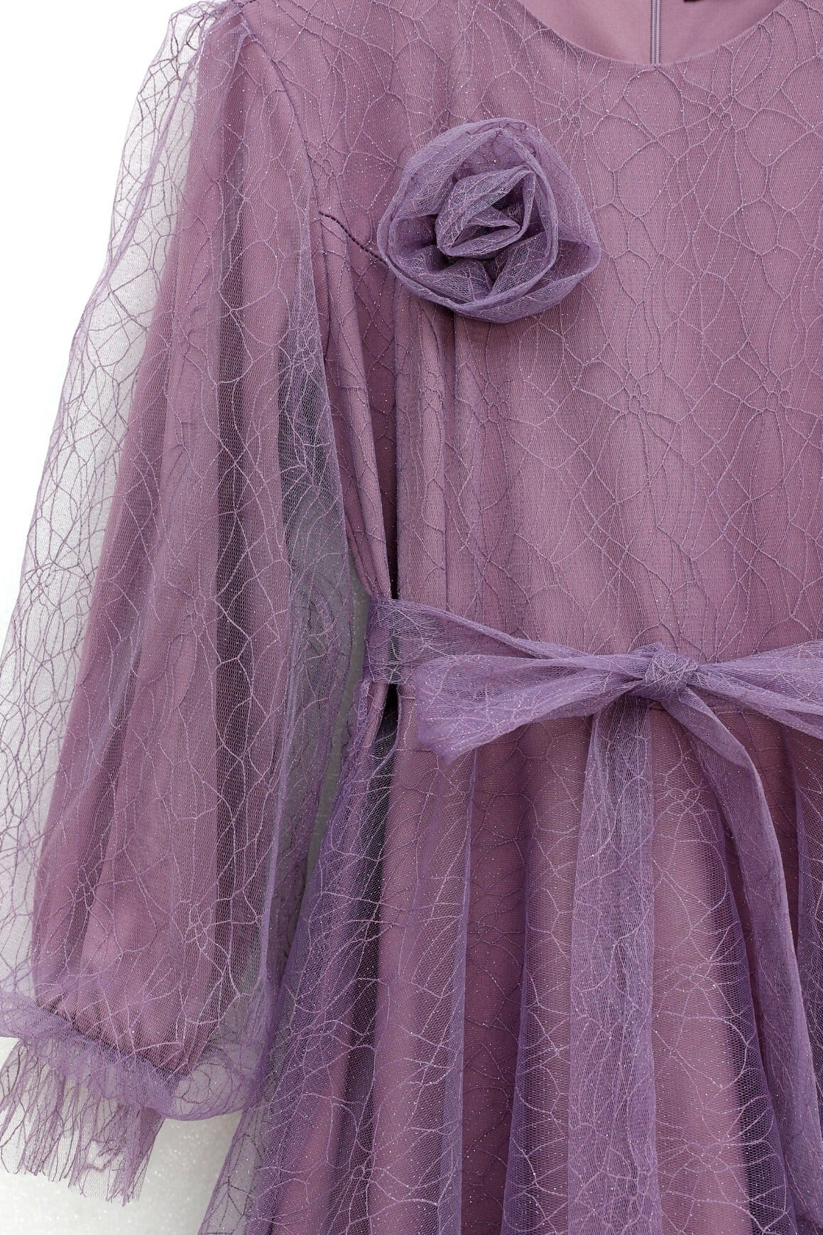 Lilac Sequin Tulle Evening Dress with Elastic Cuffs and Waist Tie - Podyumplus - by Peralane - photo 4