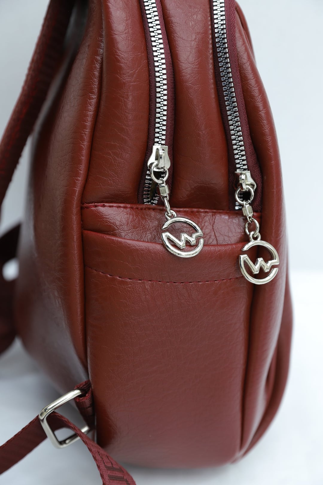 Soft Textured Double Compartment Women's Backpack - Burgundy - Podyumplus - by Peralane - photo 5