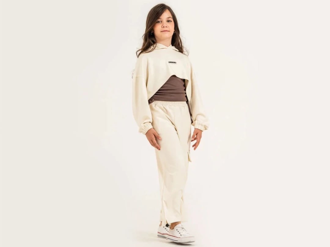 Girls' Cropped Hoodie and Trousers Set with Bow Detail - ÖZ Bebe - by Peralane