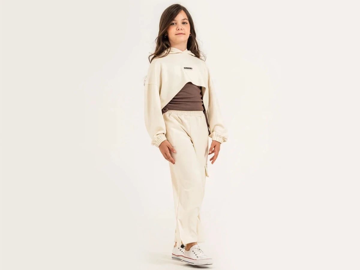 Girls' Cropped Hoodie and Trousers Set with Bow Detail - ÖZ Bebe - by Peralane