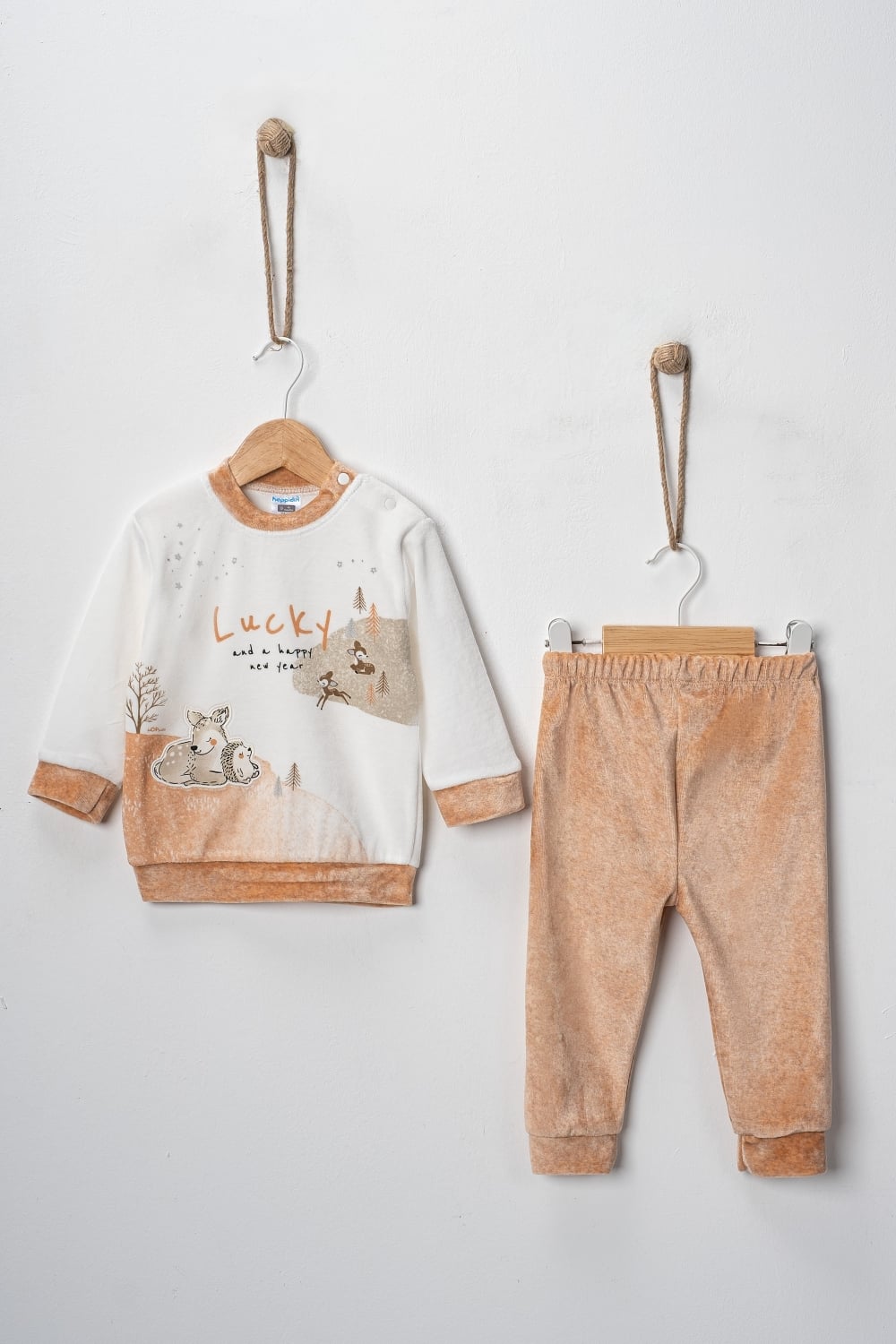 Kids' 3-Piece Long-Sleeve Top and Trousers Set with New Year Print - Cinnamon - Hoppidik - by Peralane