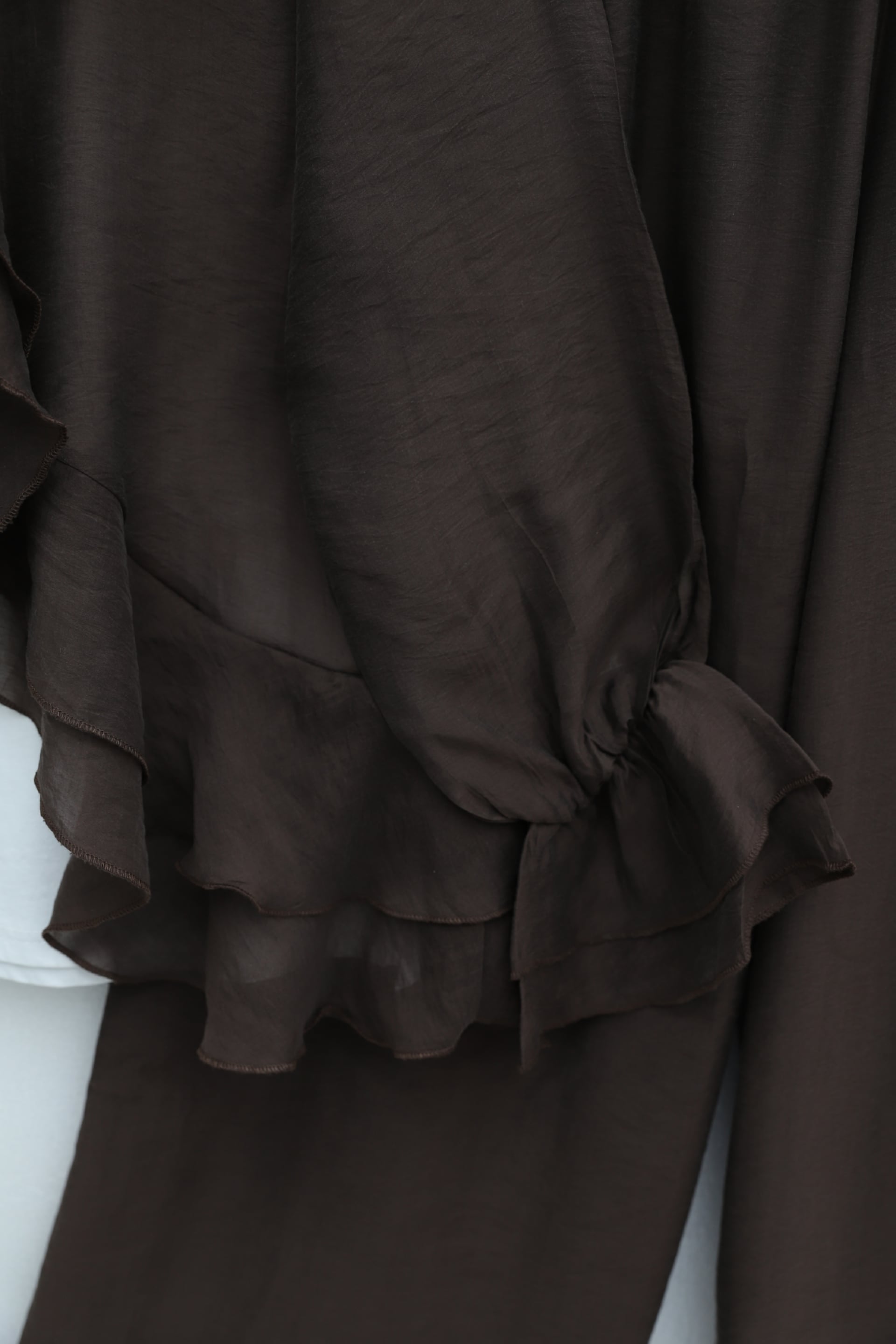 Lace-Up Front Layered Collar Long-Sleeve Blouse and Lined Trousers Set - Brown - Podyumplus - by Peralane - photo 7