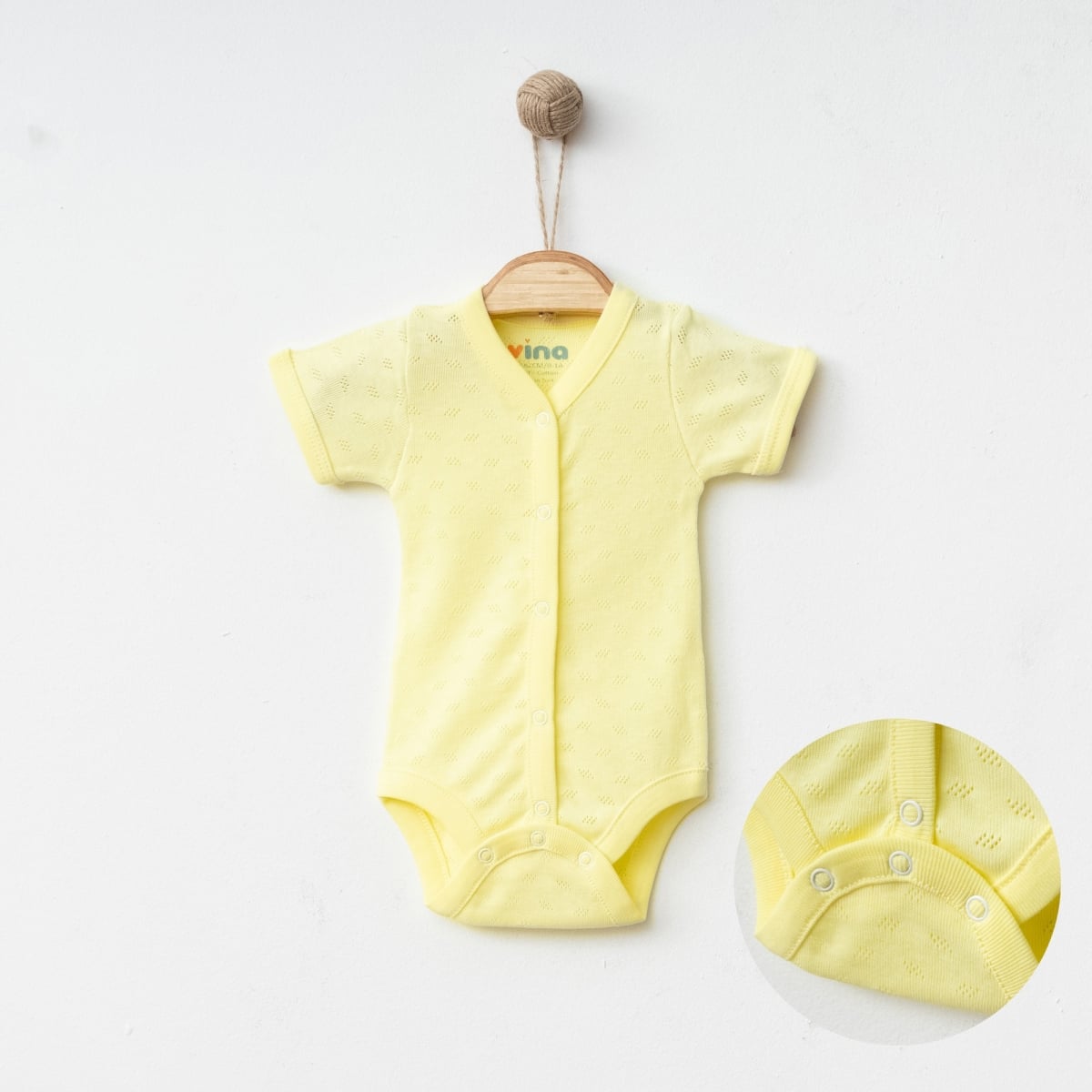 Pale Yellow Baby Bodysuit with Textured Diamond Pattern (Pack of 2) - Gumus Baby - by Peralane