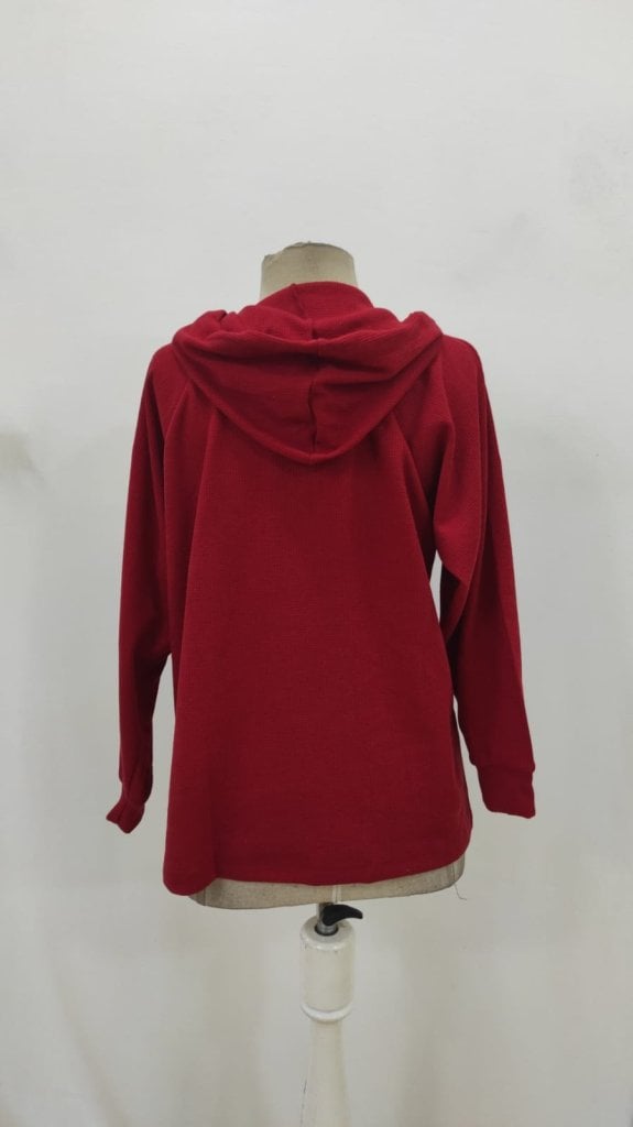 Women's Long Sleeve Hooded Waffle Blouse with Buttons and Drawstring - Janes - by Peralane - photo 6