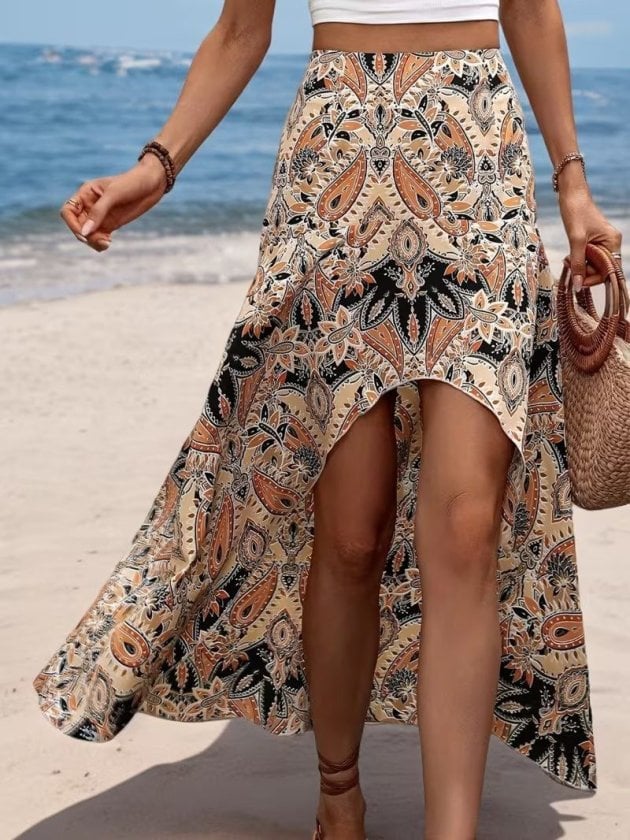 Women's High-Waist Floral Print Asymmetric Front Long Suprem Skirt - Janes - by Peralane - photo 9
