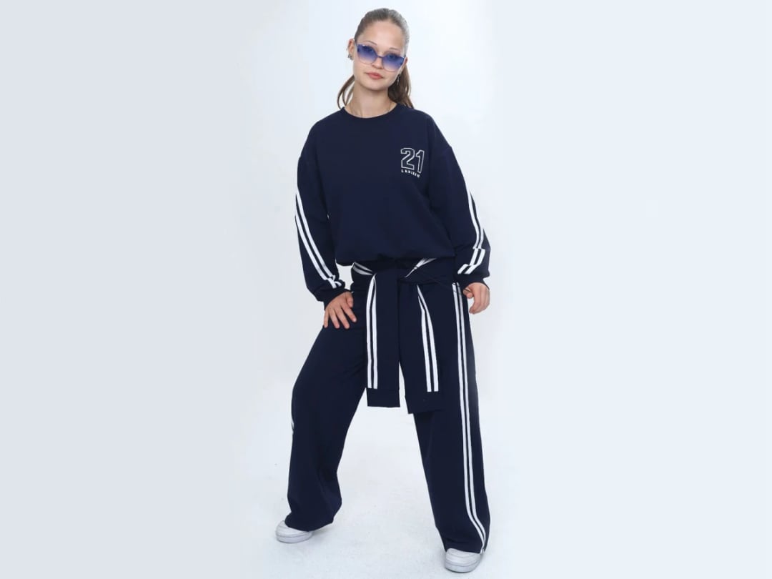 Girls' Navy Blue Tracksuit Set with 21 Print - Vizviz - by Peralane