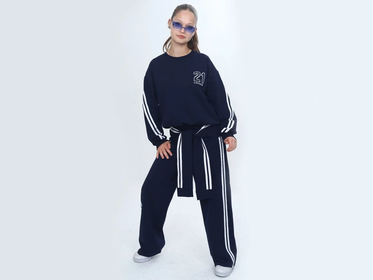 Girls' Navy Blue Tracksuit Set with 21 Print - Vizviz - by Peralane