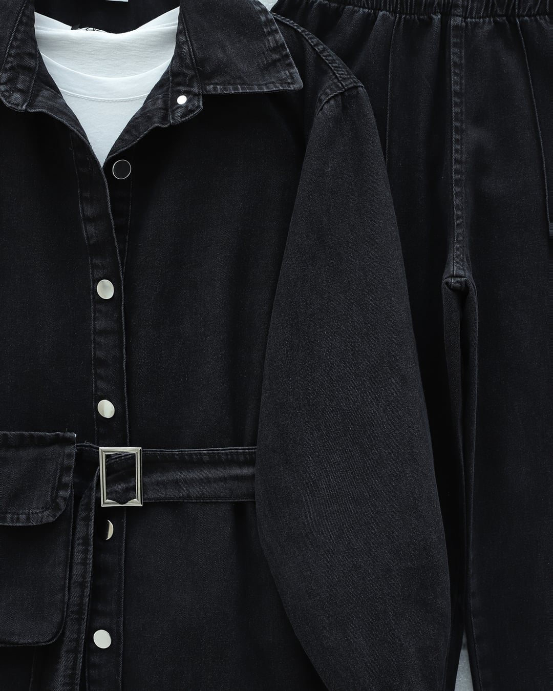 Black Denim Two-Piece Set with Jacket and Wide-Leg Trousers - Podyumplus - by Peralane - photo 7