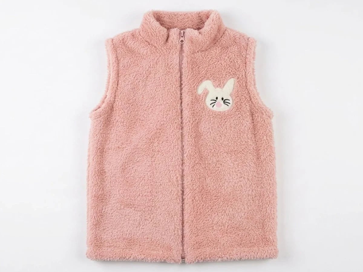 Girls' Welsoft Fleece Vest with Bunny Embroidery - Dusty Pink - Mensis - by Peralane
