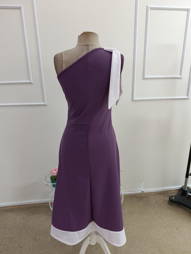 Women's One-Shoulder Ribbon Detail Two-Tone Crepe Dress - Janes - by Peralane - photo 6