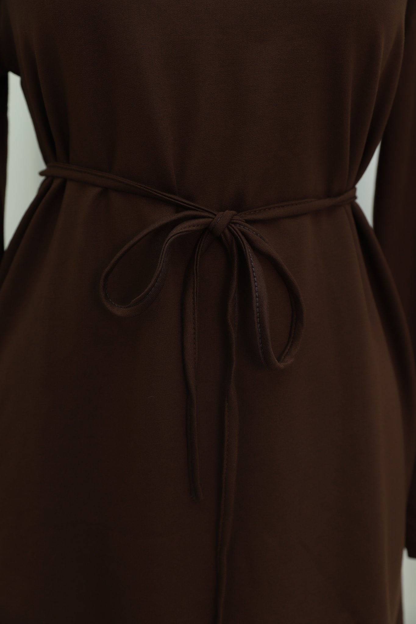 Round Neck Drawstring Waist Jersey Tunic - Brown - Podyumplus - by Peralane - photo 11