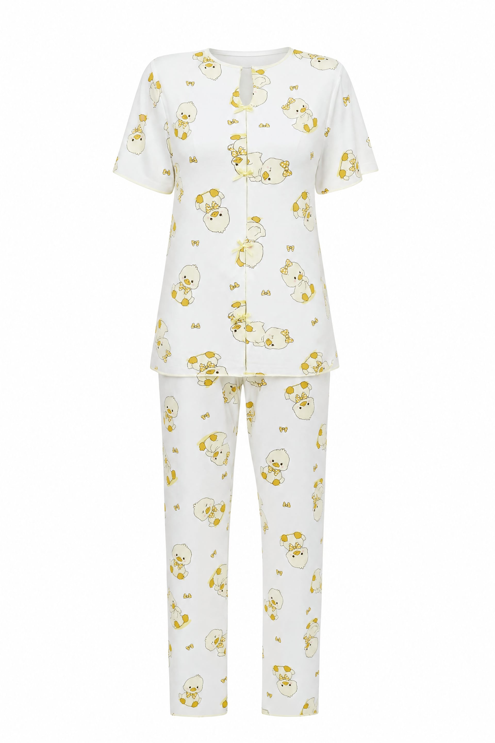 Mixed Print V-Neck Front Bow Short-Sleeve Jersey Pyjama Set - Ecru - Podyumplus - by Peralane - photo 2