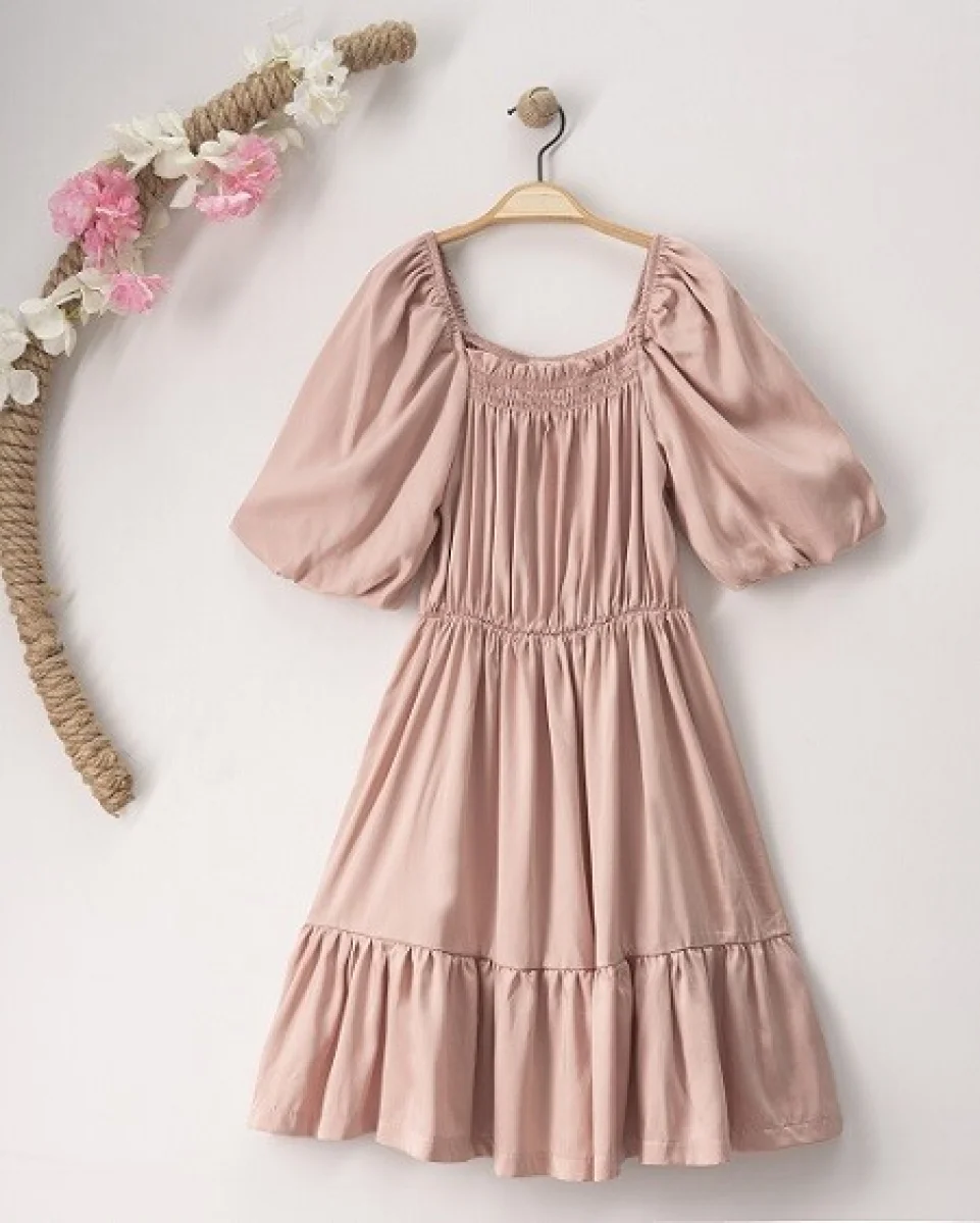 Girl's Smocked Tiered Dress - 7-10 Years (Pack of 4, Dusty Rose) - Busra Bebe - by Peralane