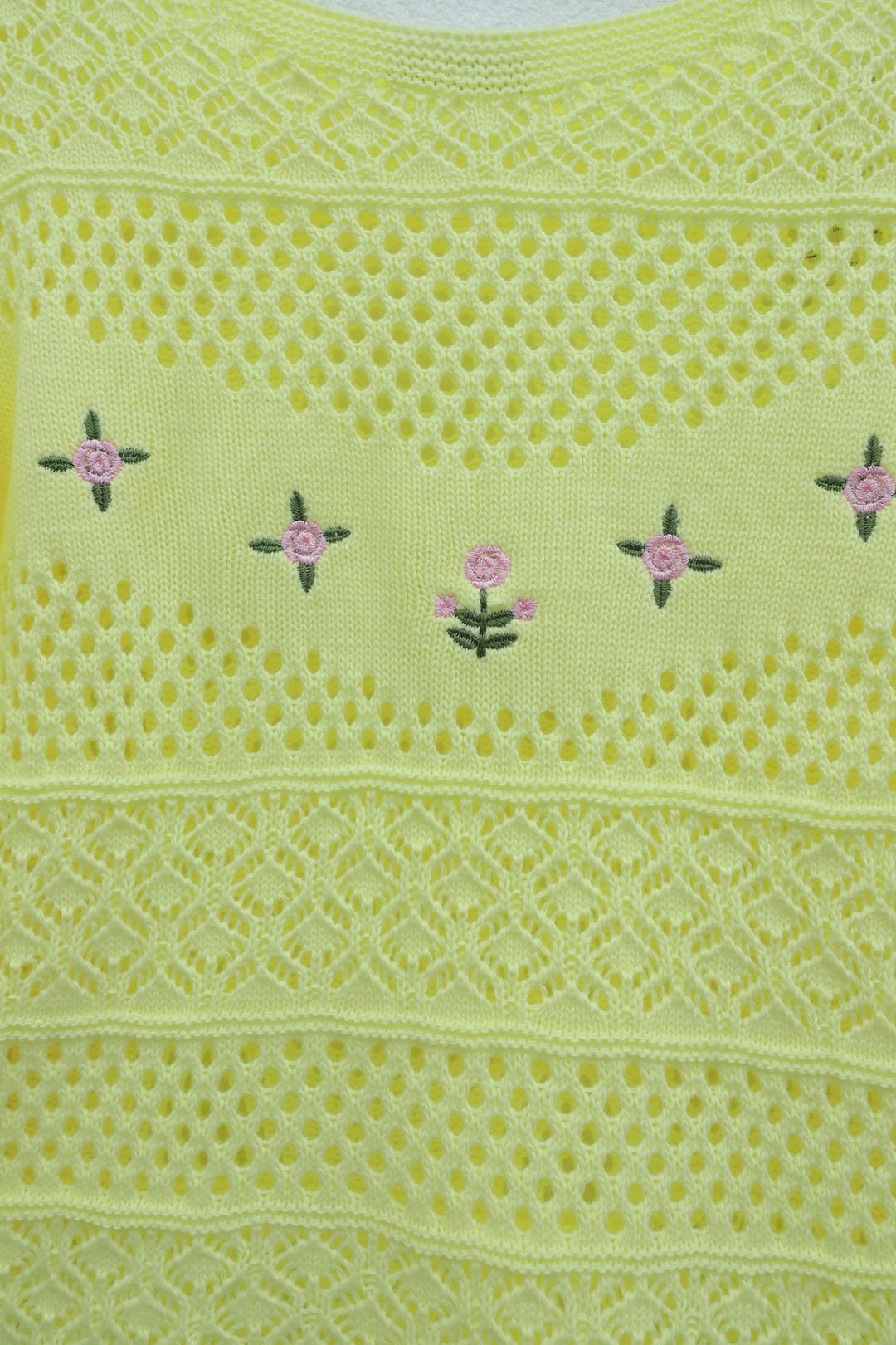 Yellow Knit Sweater with Floral Embroidery and Openwork Pattern - Podyumplus - by Peralane - photo 5