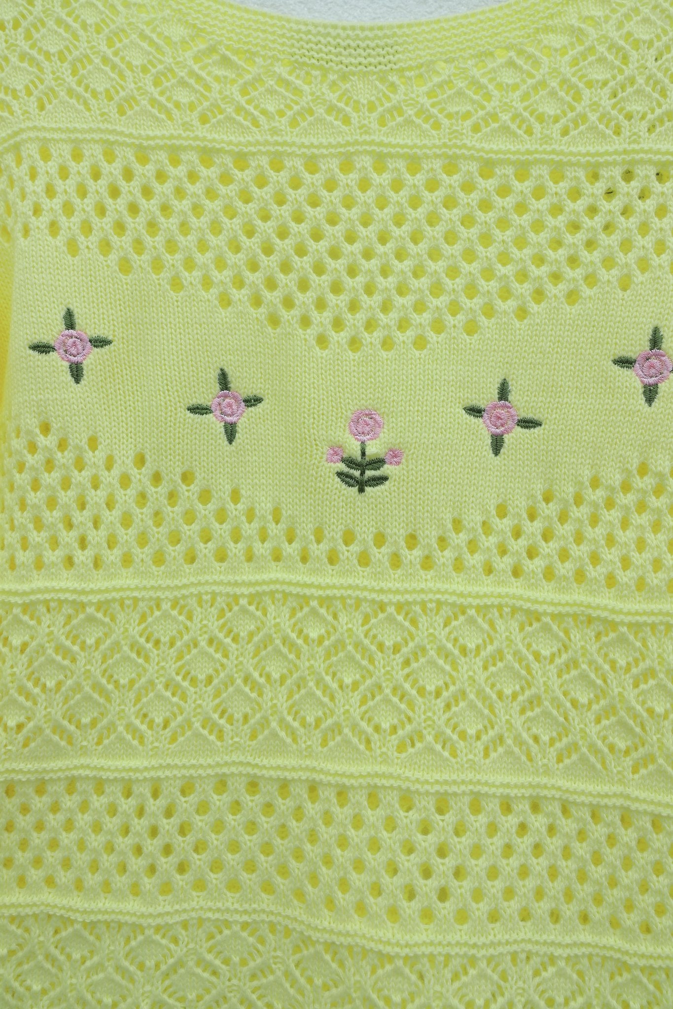 Yellow Knit Sweater with Floral Embroidery and Openwork Pattern - Podyumplus - by Peralane - photo 5