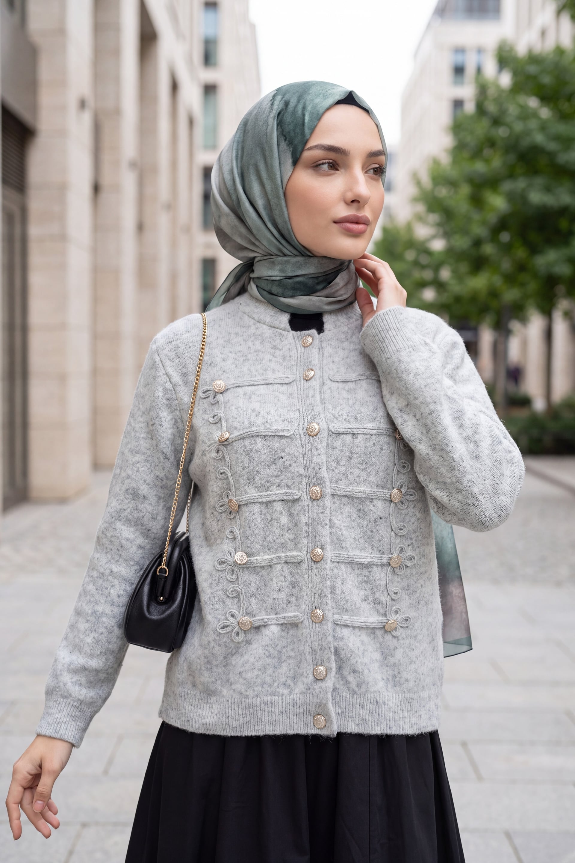 Multi-Button Polo Neck Soft Knit Cardigan - Light Grey - Podyumplus - by Peralane - photo 2
