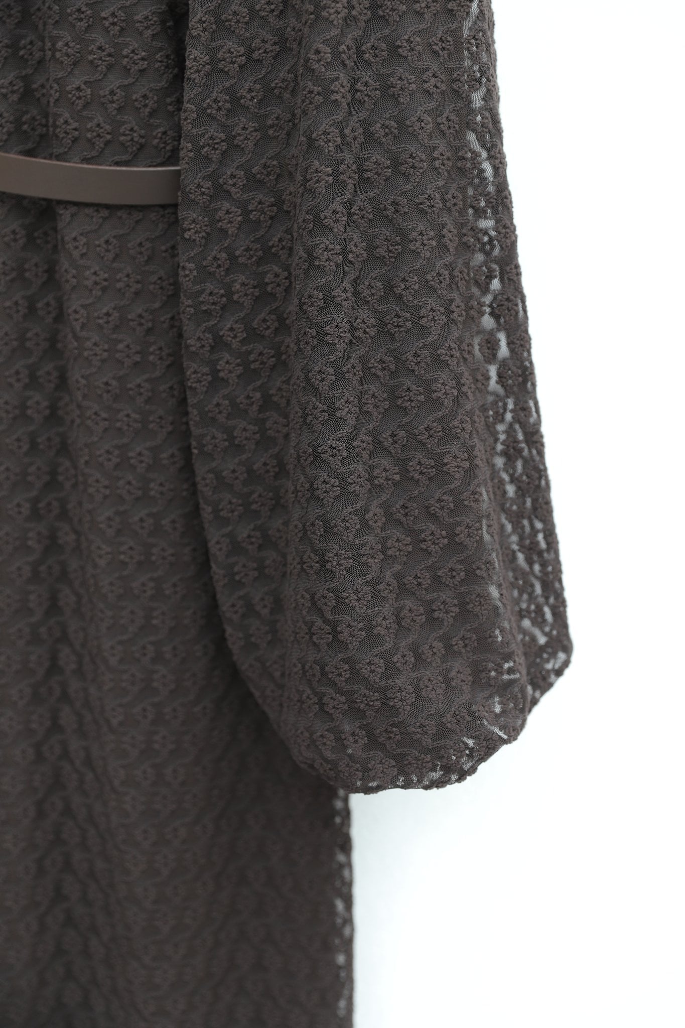 Brown Long-Sleeved Lace Dress with High Neck and Belt - Podyumplus - by Peralane - photo 5