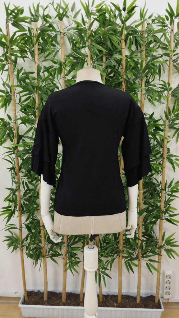 Women's Black V-Neck Short-Sleeve Flutter Sleeve T-Shirt - Janes - by Peralane - photo 8