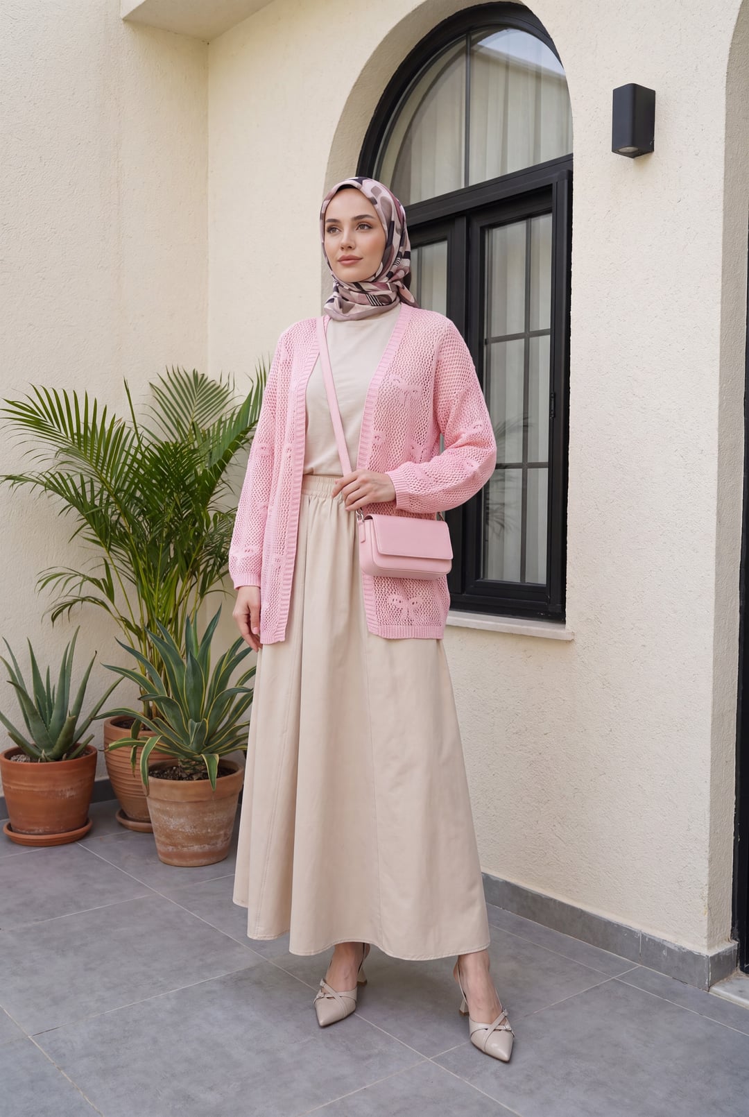 Bow Patterned Open Front Knit Cardigan - Pink - Podyumplus - by Peralane - photo 2