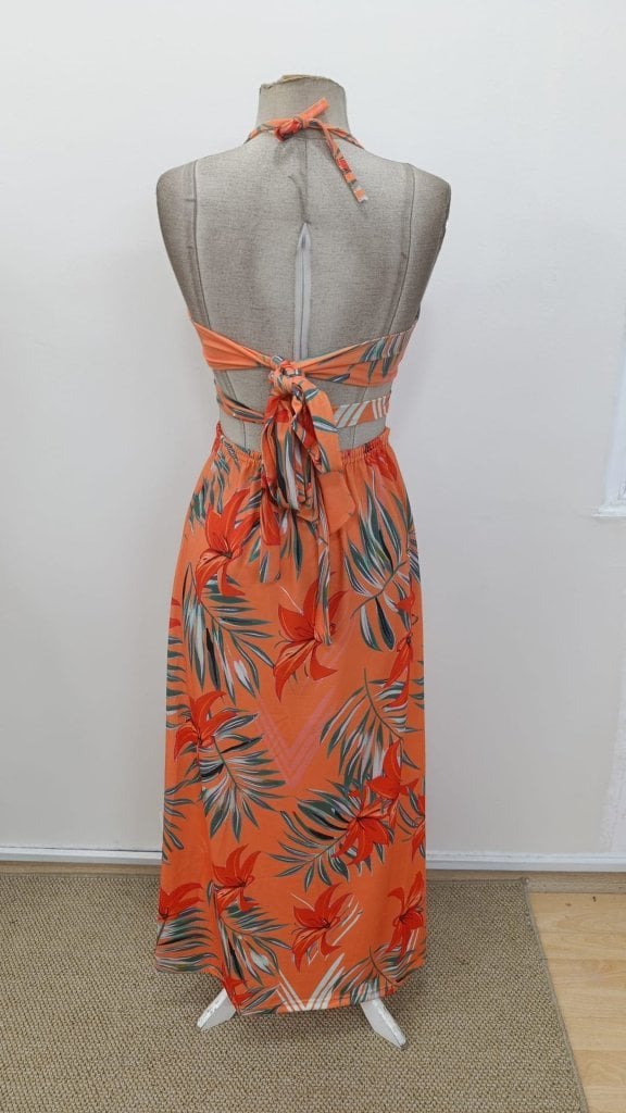 Women's Halter Neck V-Neck Slit Maxi Dress with Tropical Print - Janes - by Peralane - photo 8