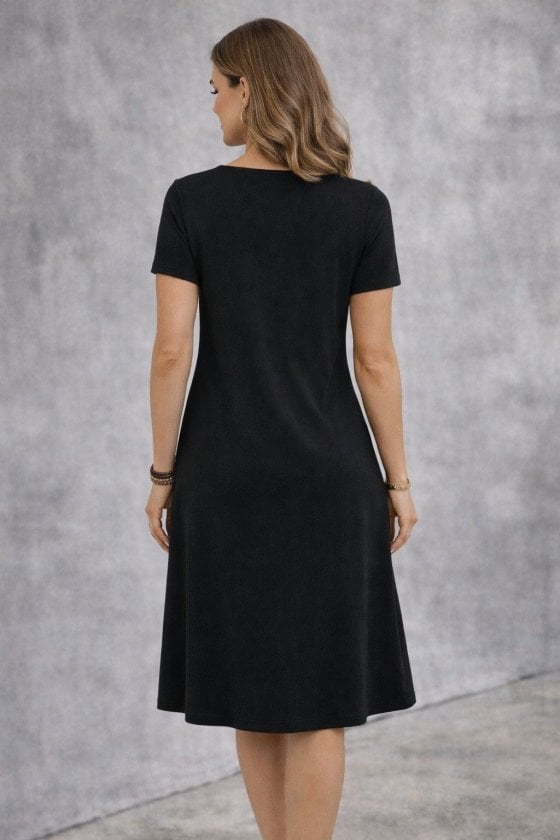 Women's Short-Sleeved V-Neck Midi Viscose Dress with Leopard Print Pocket - Janes - by Peralane - photo 3