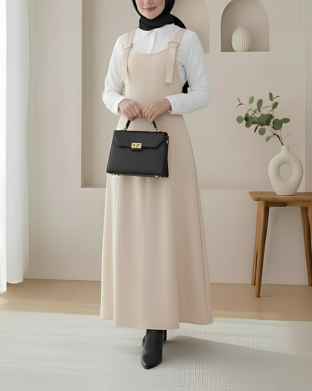 Half-Zip Gabardine Pinafore Dress - Stone - Podyumplus - by Peralane - photo 3