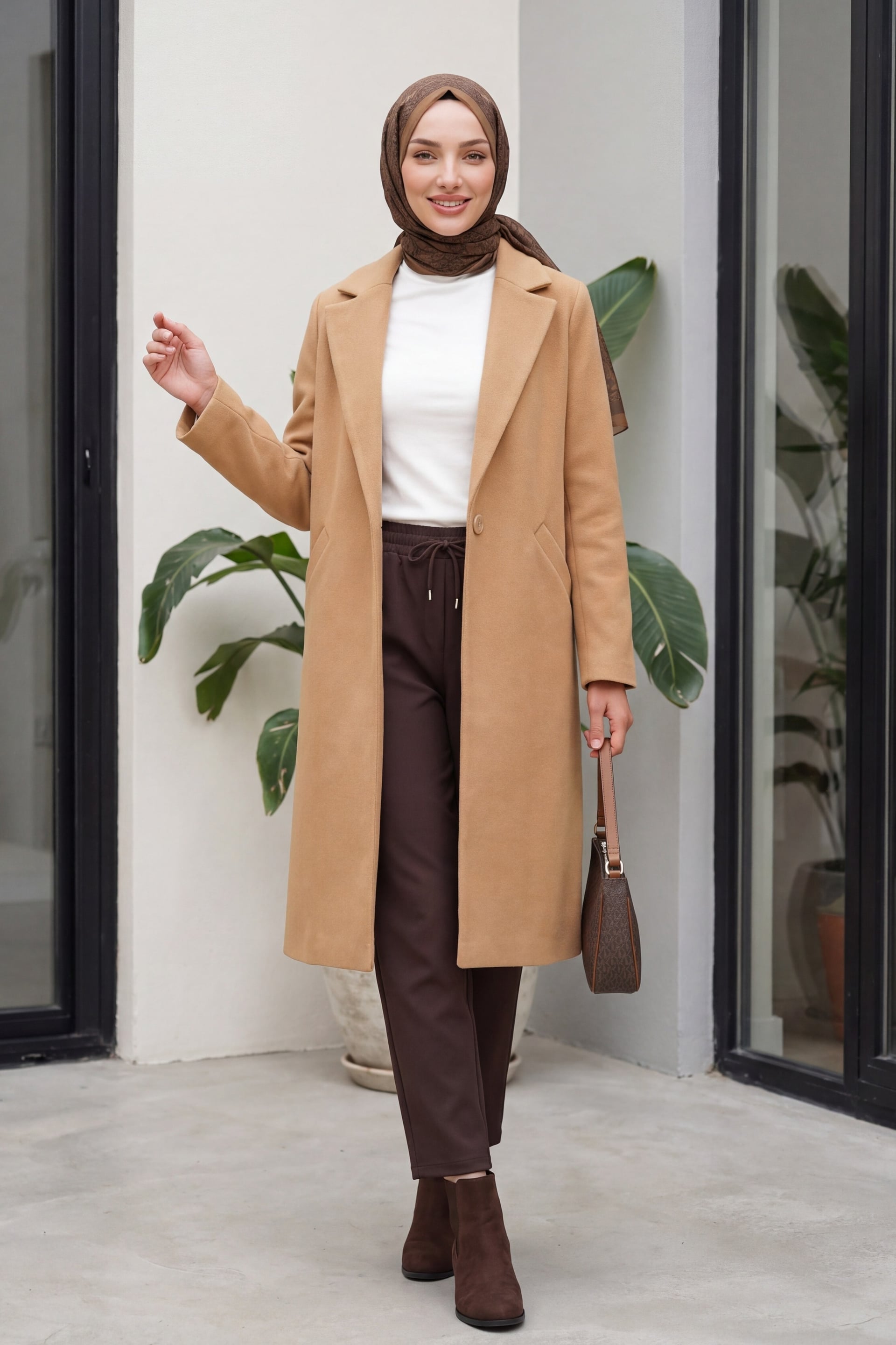 Camel Single-Breasted Wool Blend Coat - Bigdart - by Peralane - photo 2