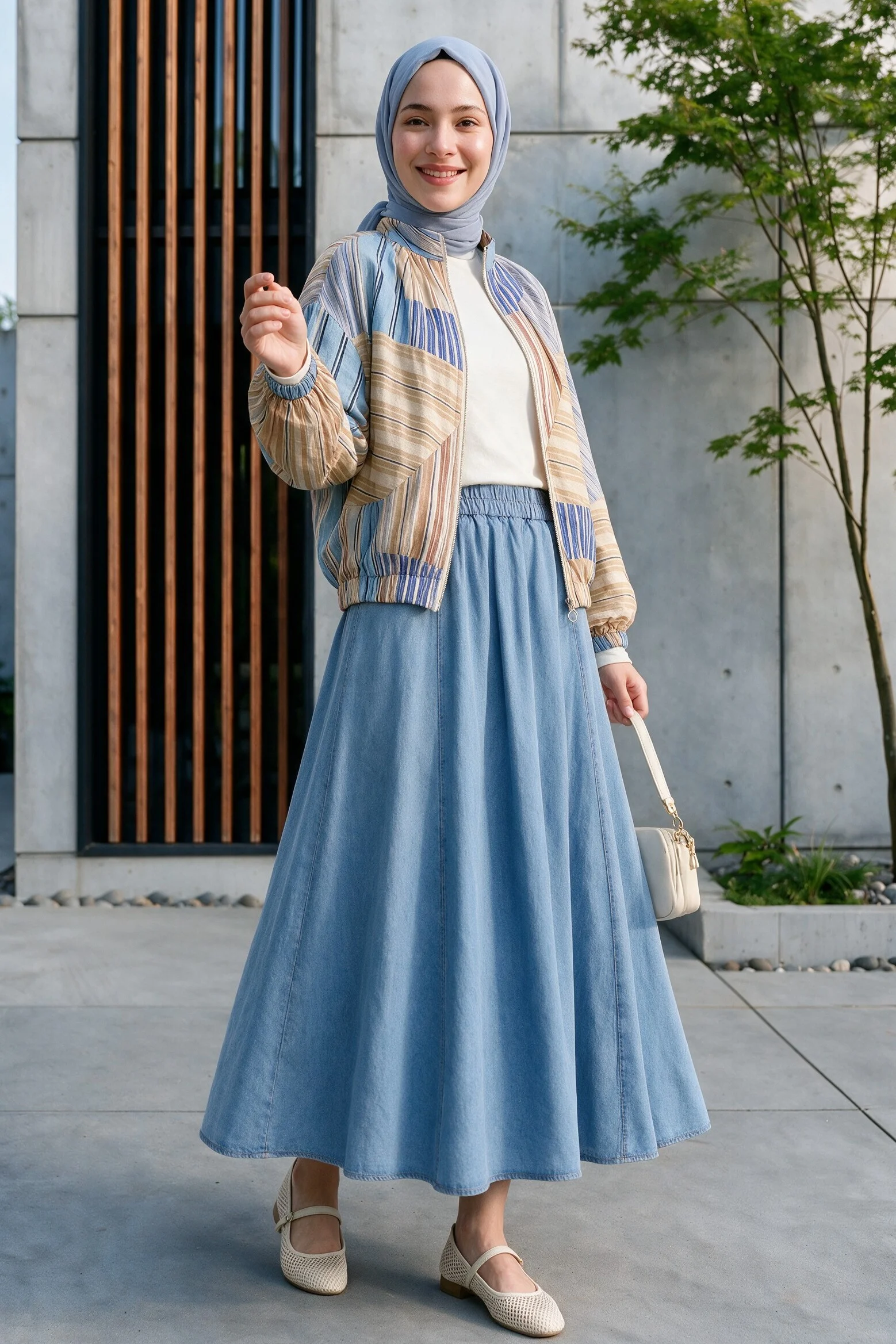 Zip-Front Patchwork Bomber Jacket - Light Blue - Podyumplus - by Peralane - photo 5