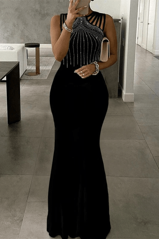 Women's Rhinestone Embellished Fish Cut Maxi Dress with Multi-Strap Shoulders - Janes - by Peralane - photo 3