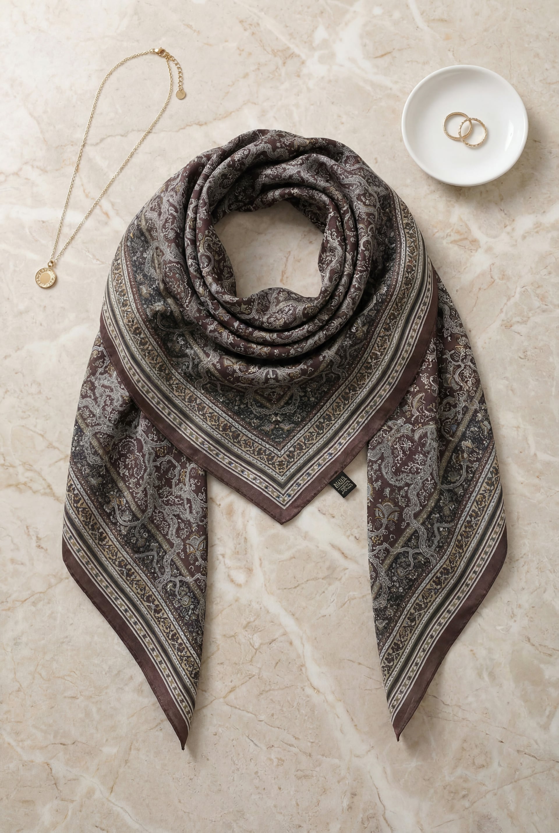 Baroque Print Cotton Scarf - Dark Purple - Podyumplus - by Peralane - photo 2