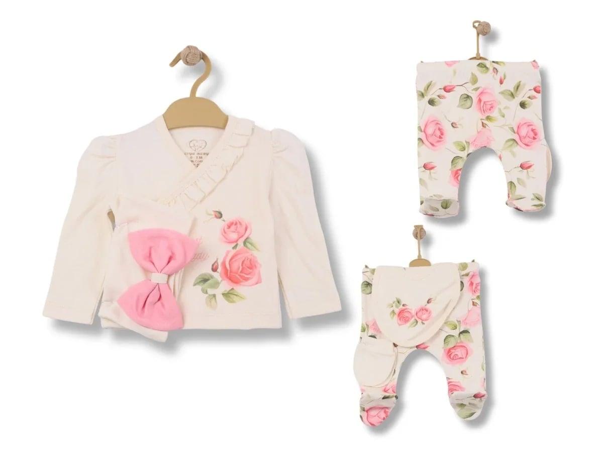 Floral Print Newborn Baby Girl 3-Piece Set - Esya - by Peralane