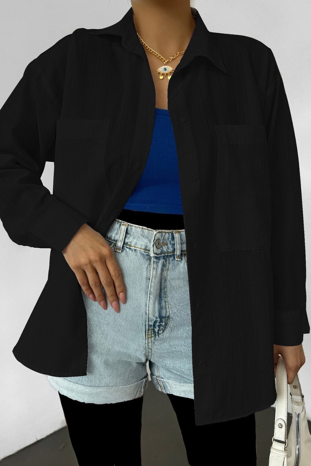 Black Long Back Cotton Blend Tunic Shirt - Podyumplus - by Peralane - photo 3