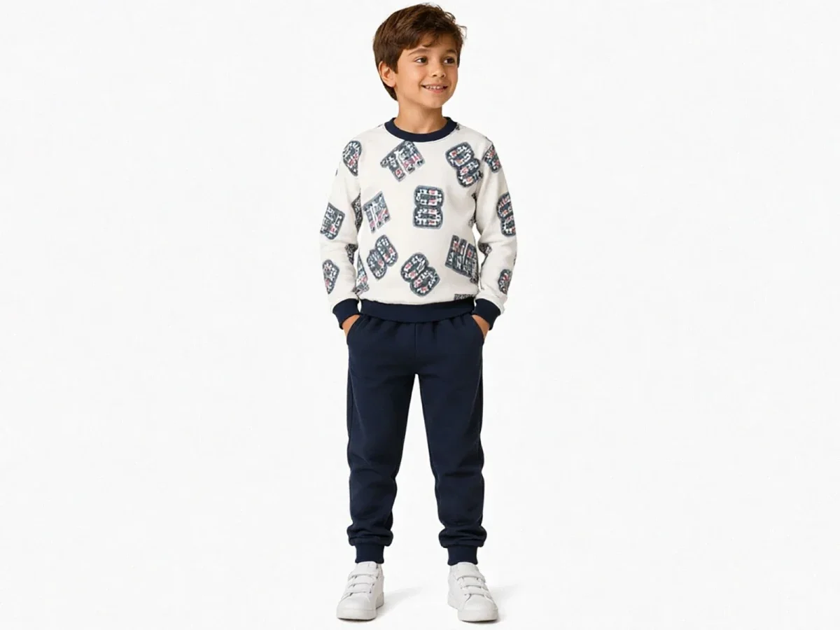Boys' Letter Print Tracksuit Set - Navy - Miss Melinda - by Peralane