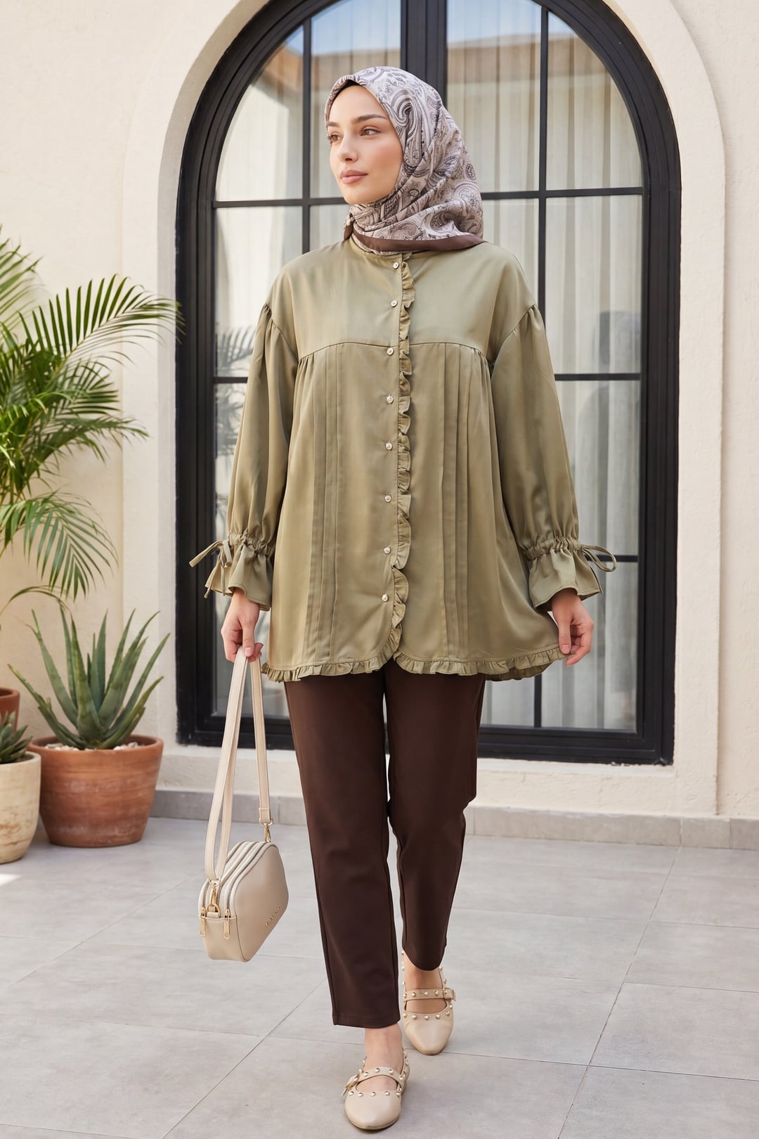 Drawstring Waist Tapered Trousers - Brown - Podyumplus - by Peralane - photo 4