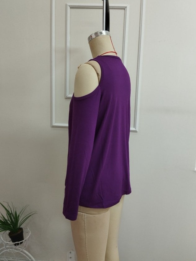 Women's Long-Sleeved Cold-Shoulder V-Neck Viscose Blouse - Purple - Janes - by Peralane - photo 6
