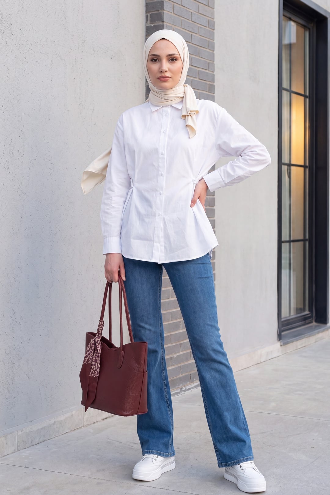 Blue Flared Leg Jeans with Pockets and Drawstring Waist - Podyumplus - by Peralane - photo 4