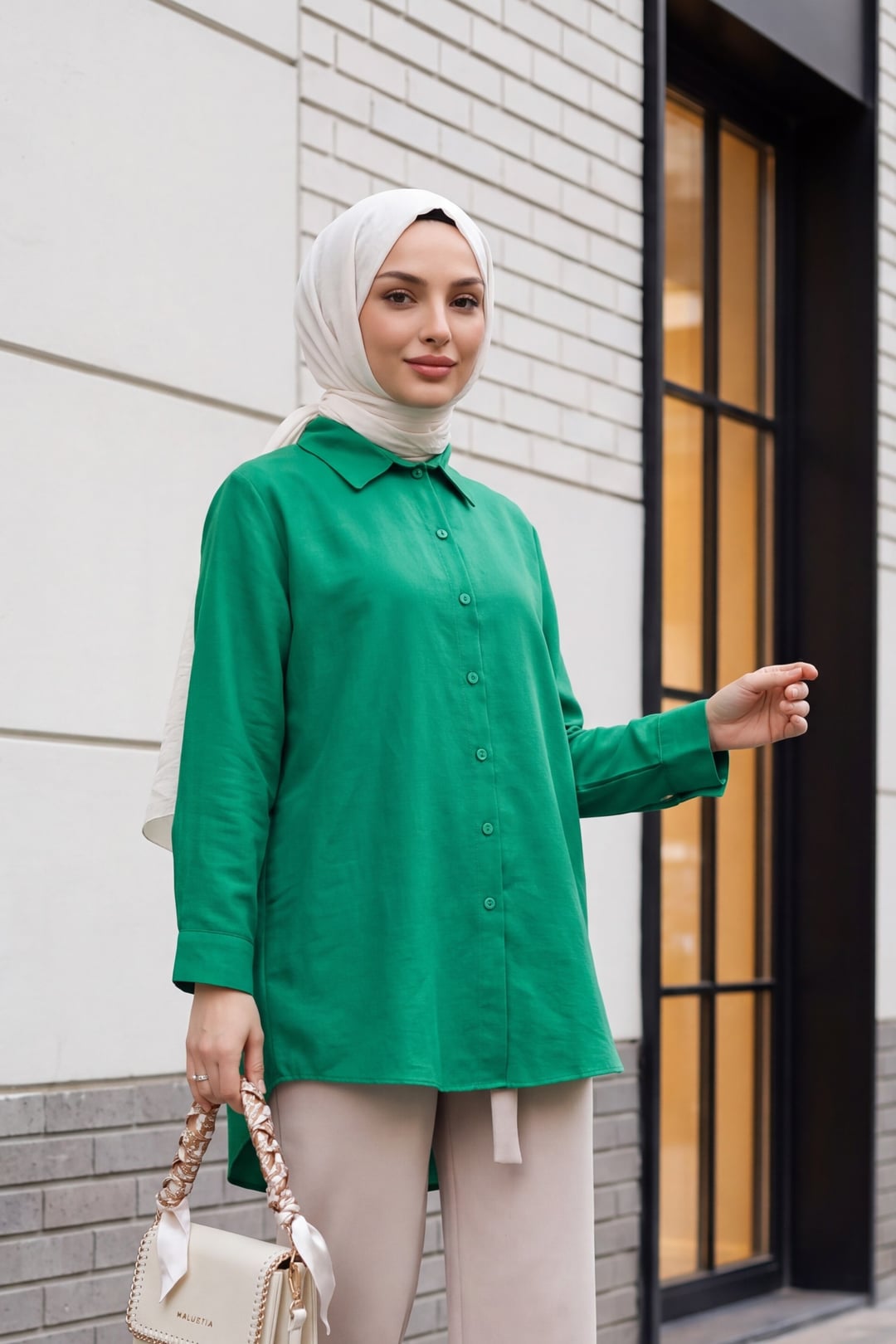 Long Back Button Poplin Blouse - Green - Podyumplus - by Peralane