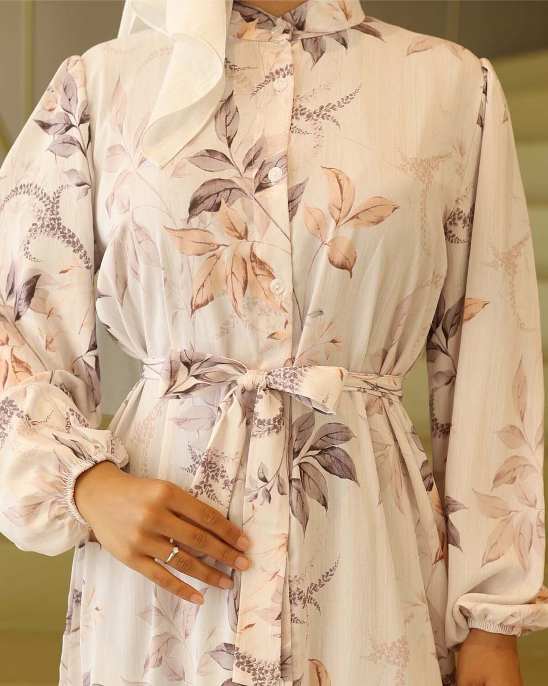 Women's Patterned Long Modest Dress 2586 - Cream - Bigdart - by Peralane - photo 4