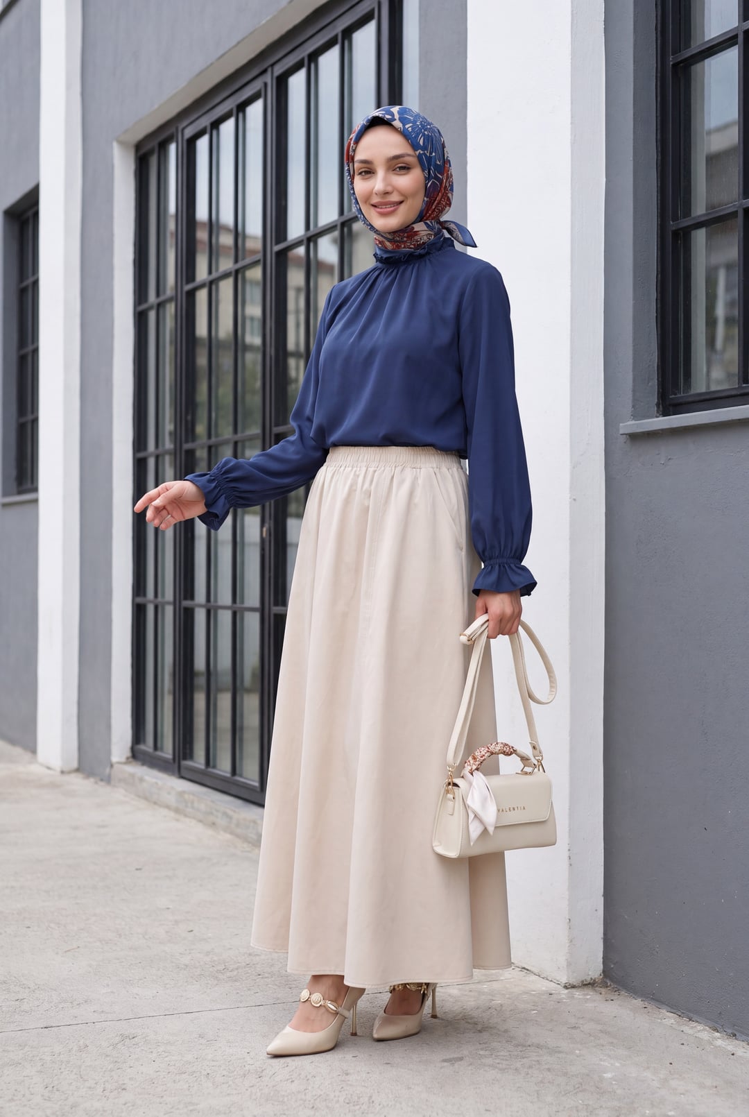Navy Blue Ruffled Poplin Blouse for Women - Podyumplus - by Peralane - photo 3