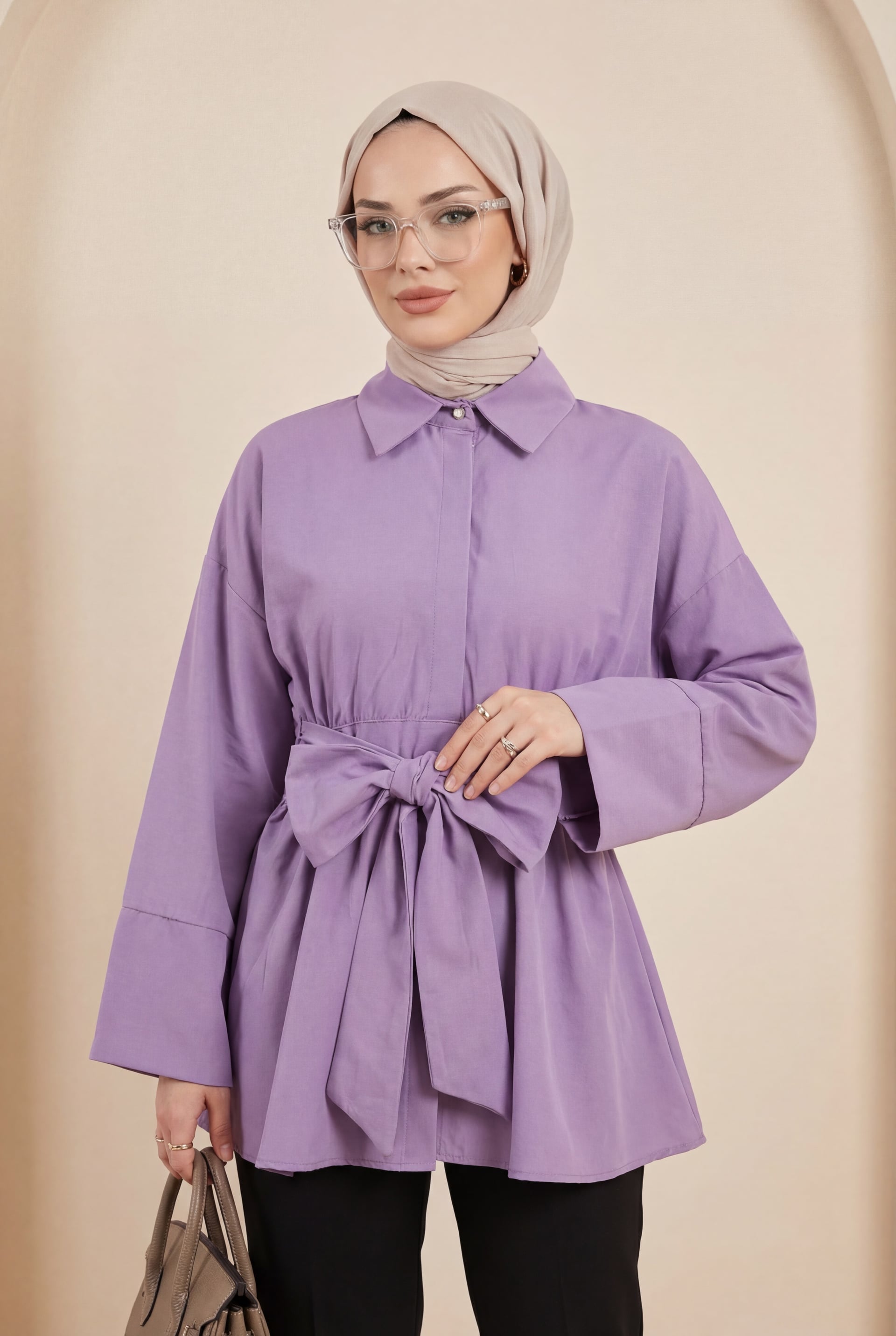 Lavender Poplin Tunic with Corseted Waist and Hidden Placket for Women - Podyumplus - by Peralane - photo 4