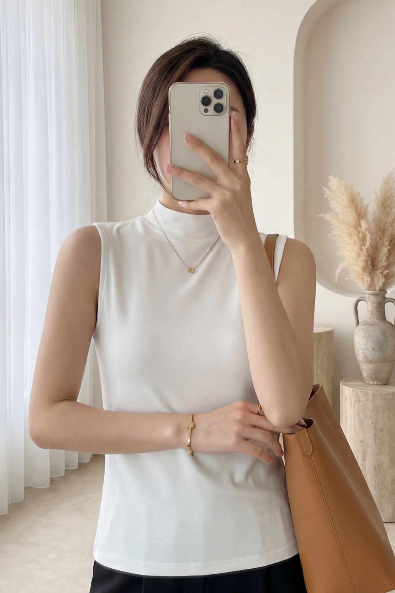Sleeveless Mock Neck Knit Top - Ecru - Podyumplus - by Peralane