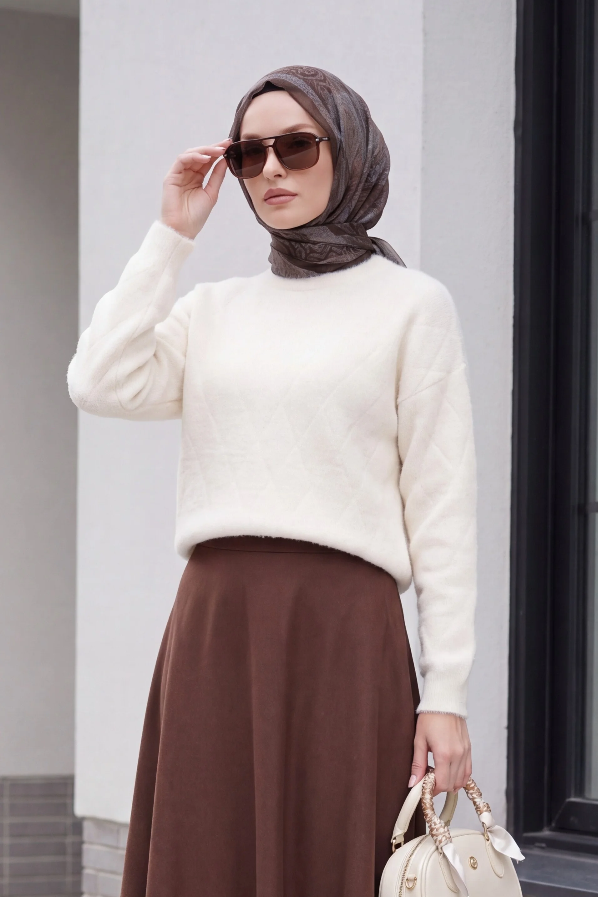 Women's Patterned Oversize Sweater 15970 - Cream - Bigdart - by Peralane - photo 2