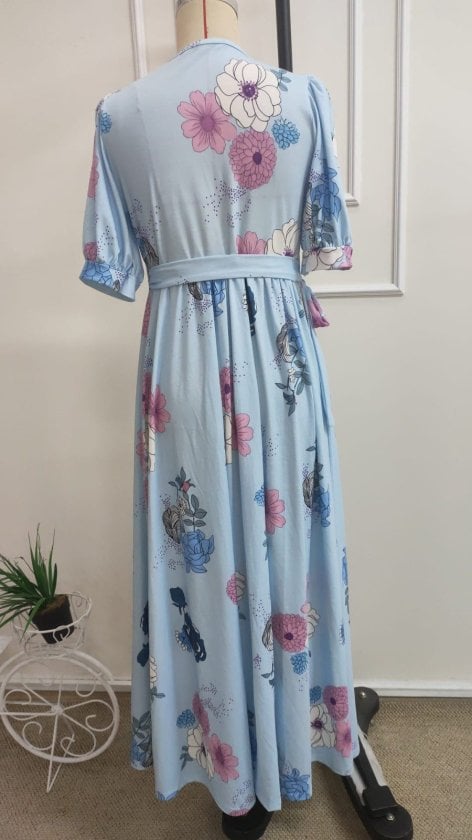Women's Short Sleeve Wrap Print Long Knit Dress - Janes - by Peralane - photo 6